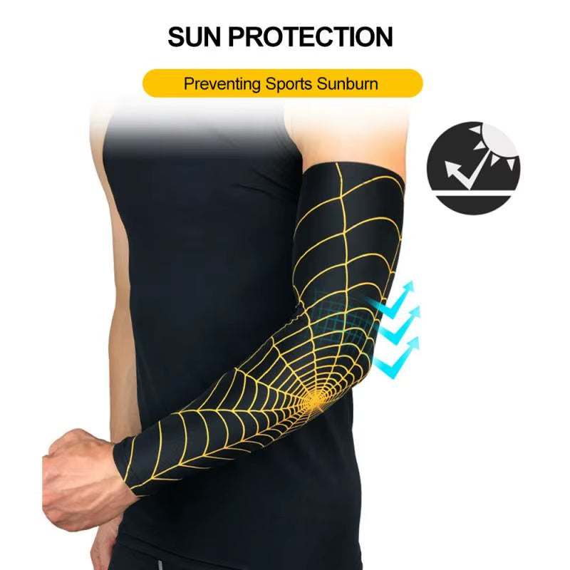 1Pcs Breathable Quick Dry UV Protection Spider Web Arm Sleeves Basketball Elbow Pad Fitness Armguards Sports Cycling Arm Warmers