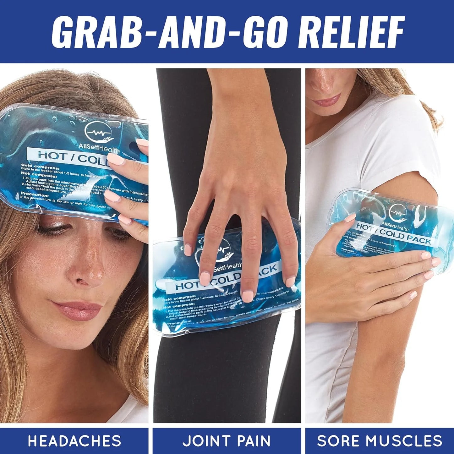 (7 Pack) Allsett Health Reusable Gel Ice Pack for Injury | Flexible Hot and Cold Compress for Pain Relief, Versatile Use for Knee, Back, Neck, and Ankle