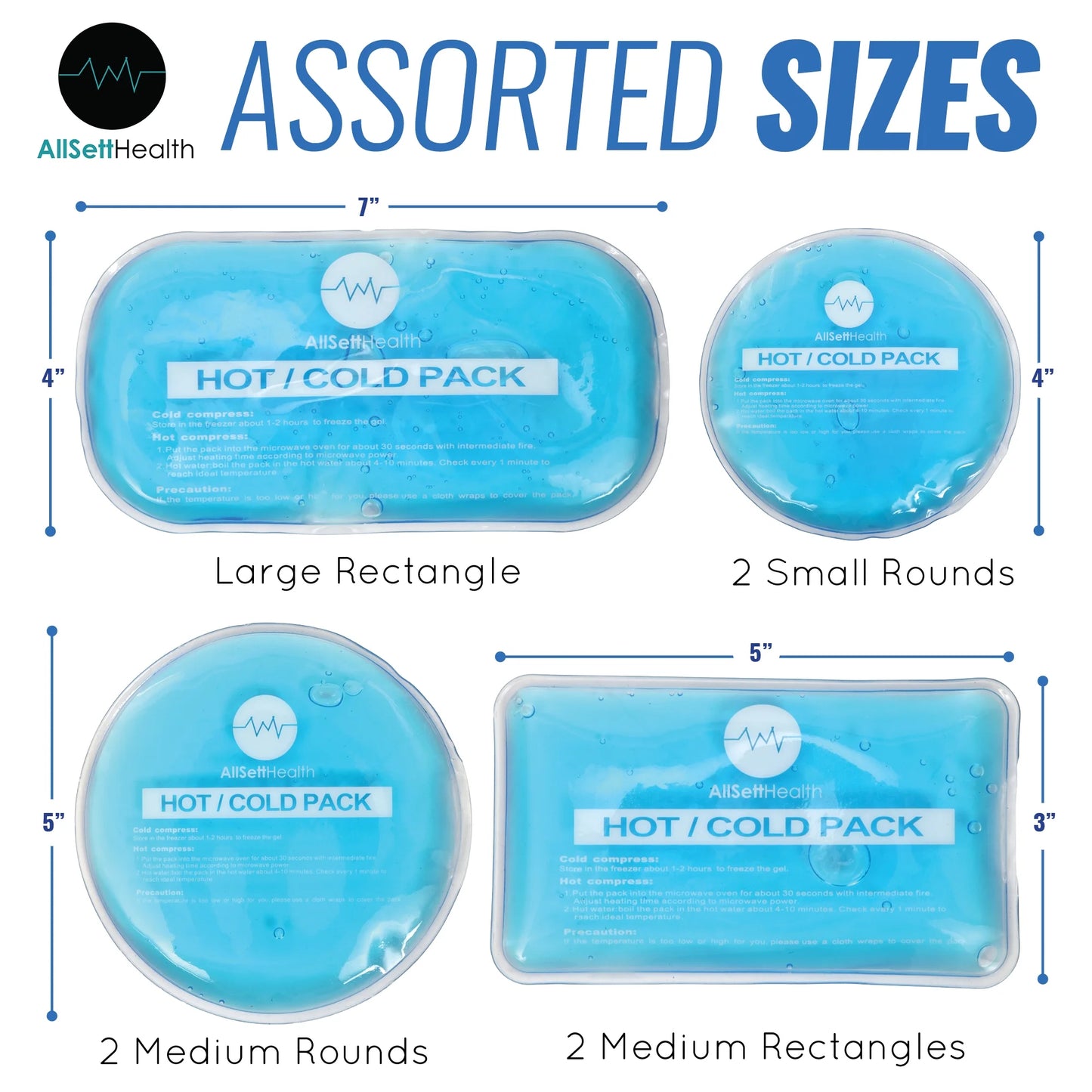 (7 Pack) Allsett Health Reusable Gel Ice Pack for Injury | Flexible Hot and Cold Compress for Pain Relief, Versatile Use for Knee, Back, Neck, and Ankle
