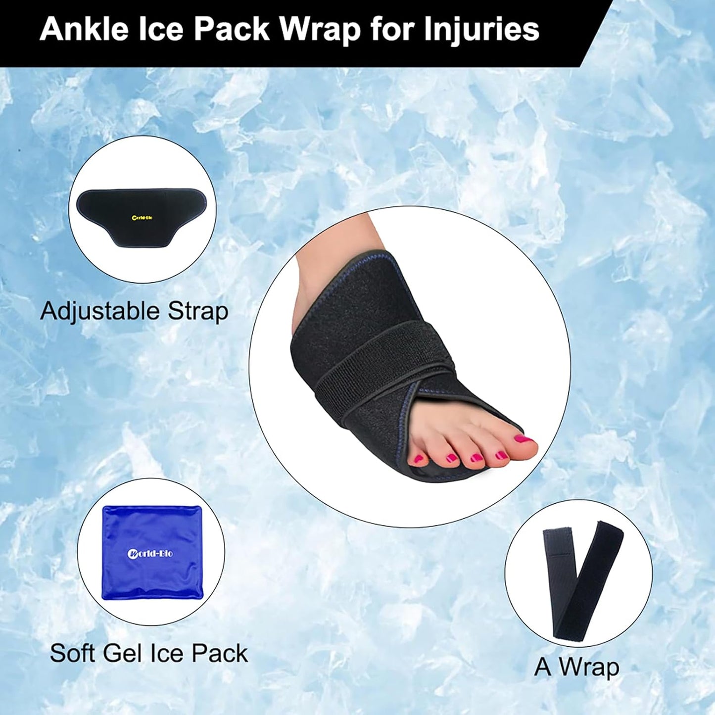 Foot Ankle Ice Gel Pack for Follow and Sole, Hot Cold Therapy Reusable Pad and Adjustable Heel Ice Wrap Perfect for Plantar Fasciitis, Achilles Tendonitis, Sprains, Swollen Foot and Muscle Pain Relief