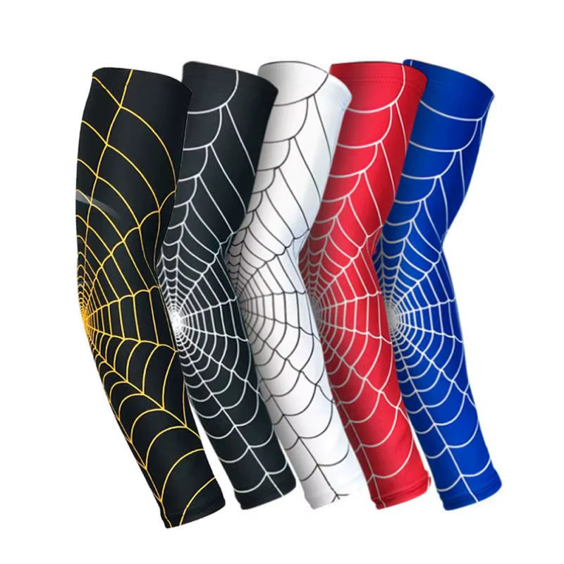1Pcs Breathable Quick Dry UV Protection Spider Web Arm Sleeves Basketball Elbow Pad Fitness Armguards Sports Cycling Arm Warmers