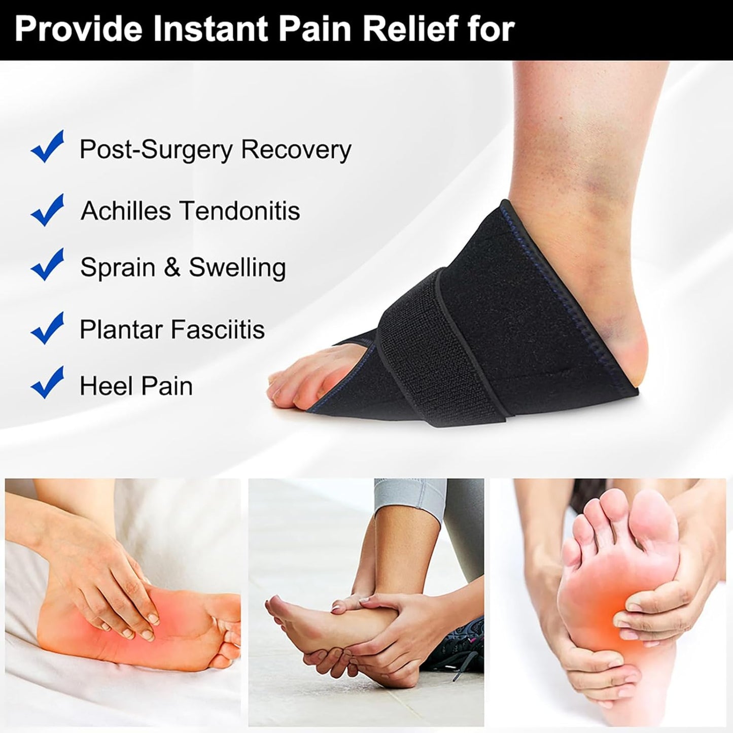 Foot Ankle Ice Gel Pack for Follow and Sole, Hot Cold Therapy Reusable Pad and Adjustable Heel Ice Wrap Perfect for Plantar Fasciitis, Achilles Tendonitis, Sprains, Swollen Foot and Muscle Pain Relief