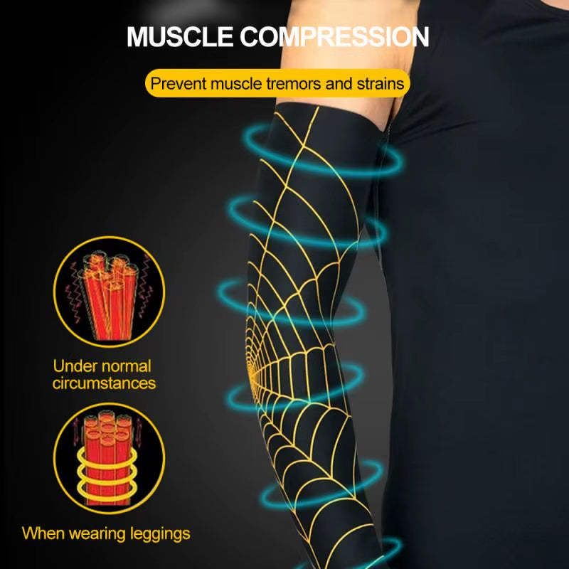 1Pcs Breathable Quick Dry UV Protection Spider Web Arm Sleeves Basketball Elbow Pad Fitness Armguards Sports Cycling Arm Warmers