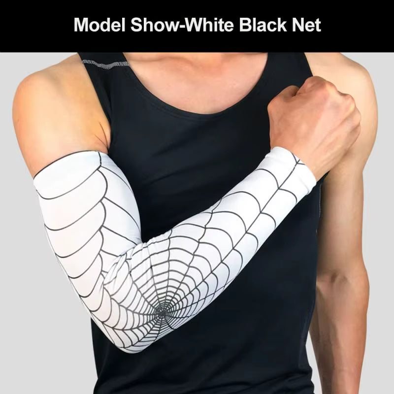 1Pcs Breathable Quick Dry UV Protection Spider Web Arm Sleeves Basketball Elbow Pad Fitness Armguards Sports Cycling Arm Warmers