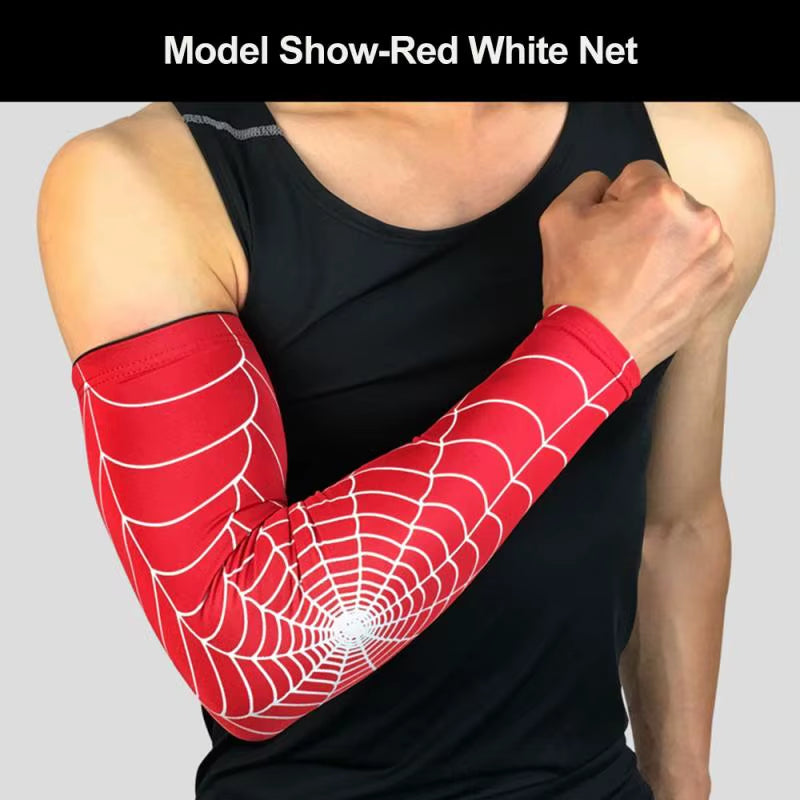 1Pcs Breathable Quick Dry UV Protection Spider Web Arm Sleeves Basketball Elbow Pad Fitness Armguards Sports Cycling Arm Warmers