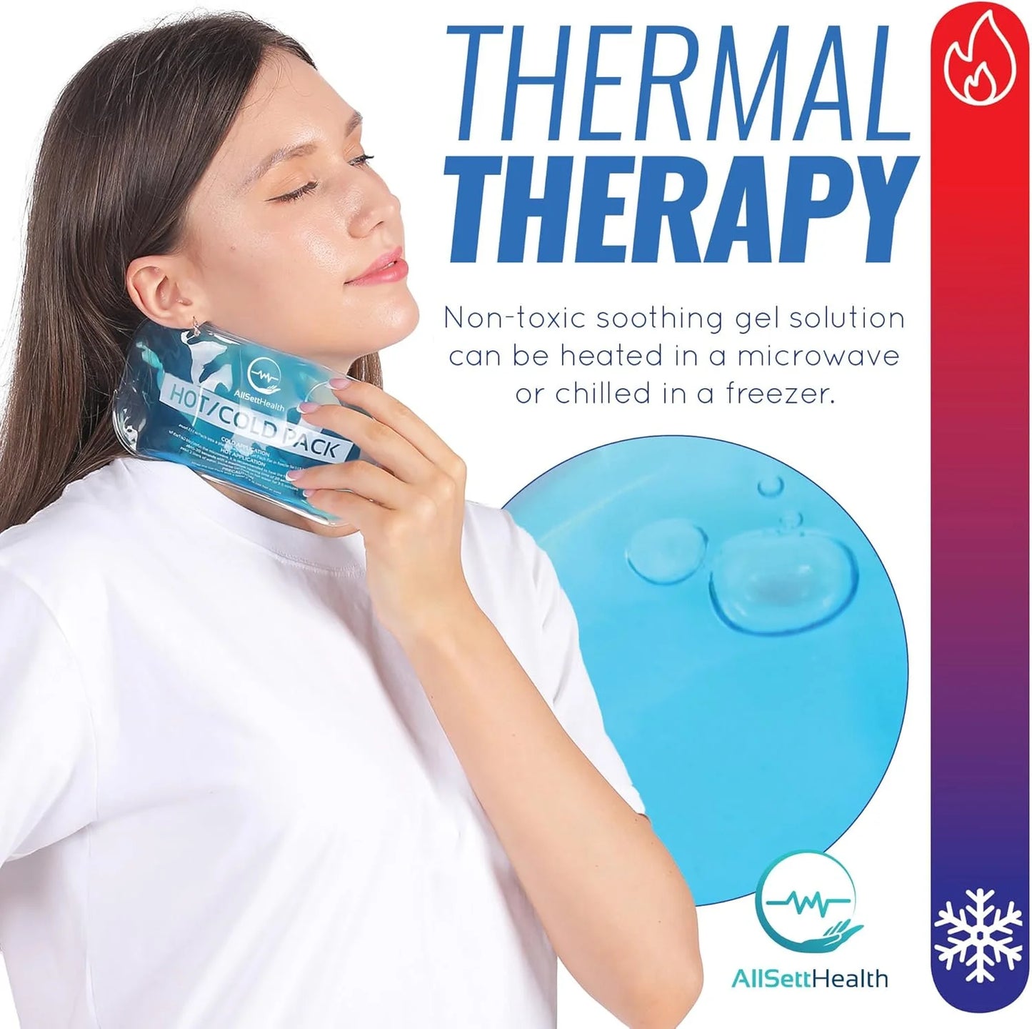 (7 Pack) Allsett Health Reusable Gel Ice Pack for Injury | Flexible Hot and Cold Compress for Pain Relief, Versatile Use for Knee, Back, Neck, and Ankle