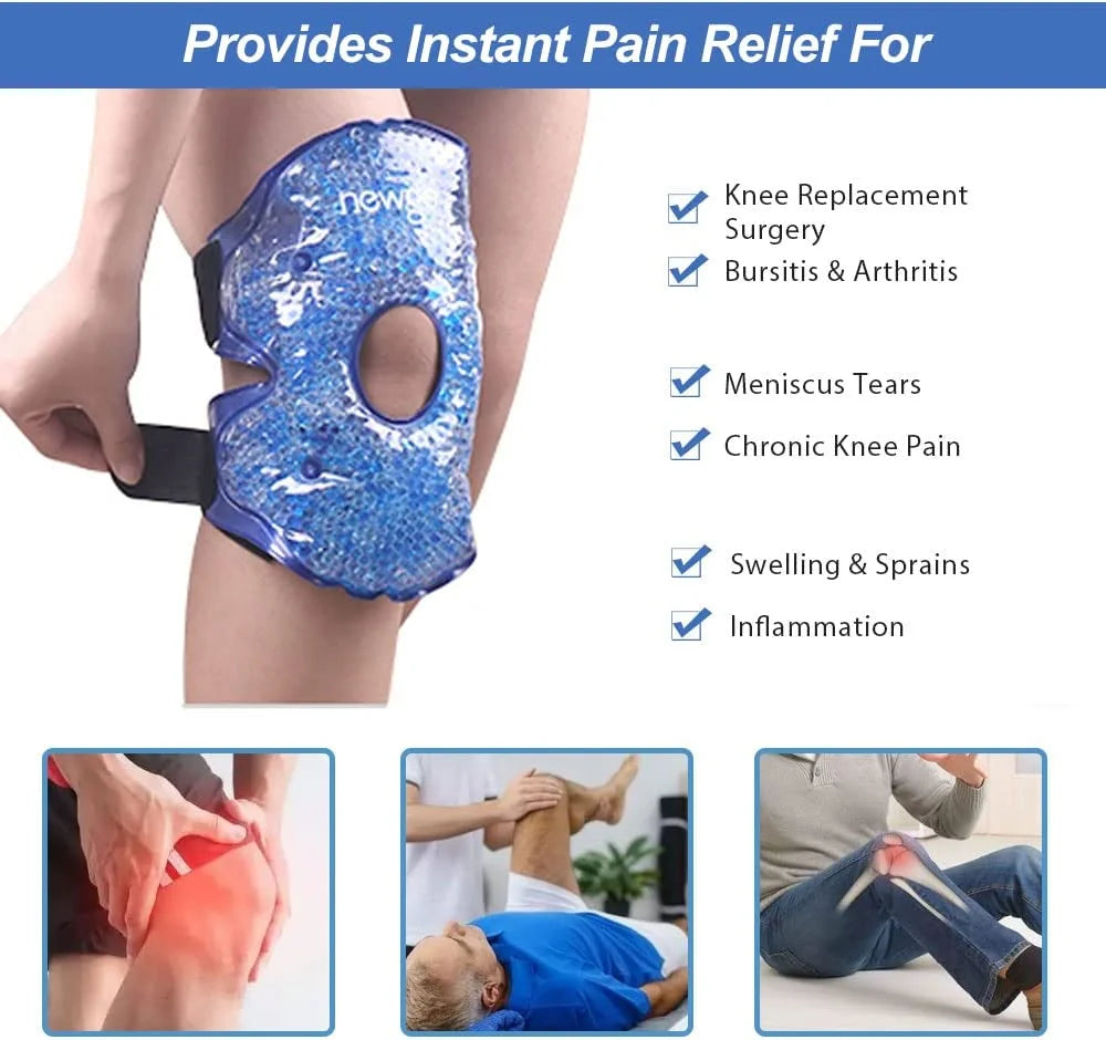 2 Pack Ice Pack for Knee, Warm Cold Pack Knee Brace, Reusable Knee Cold Pack with Soft Plush Backing for Sports Injuries, Pain Relief, Swelling Surgery