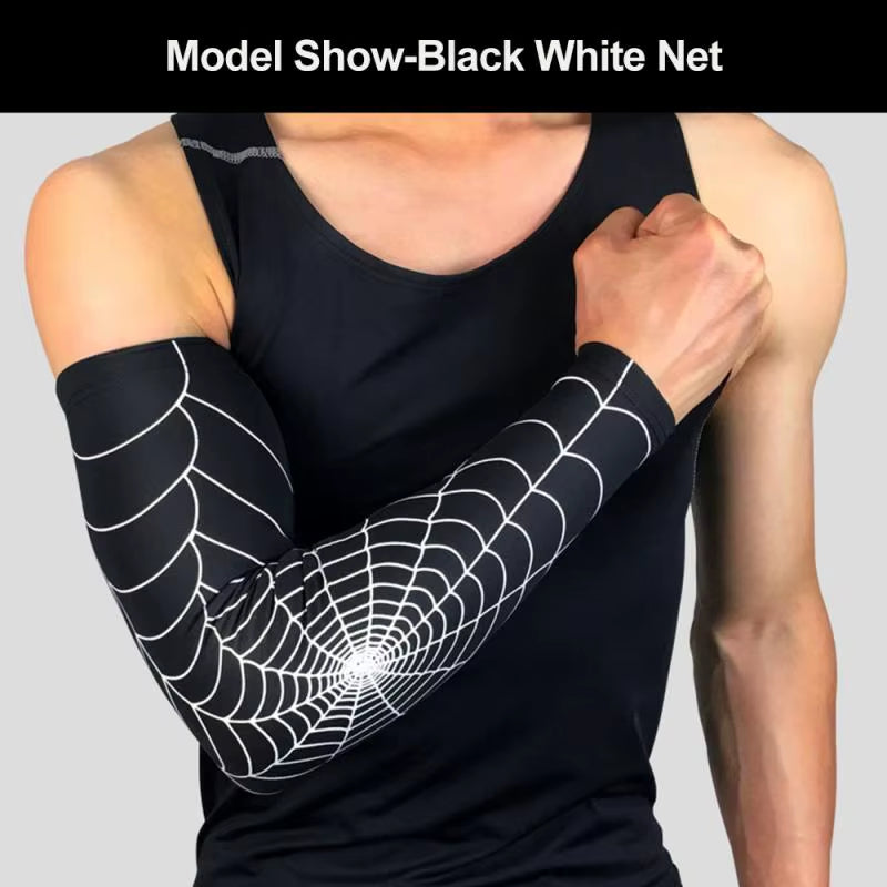 1Pcs Breathable Quick Dry UV Protection Spider Web Arm Sleeves Basketball Elbow Pad Fitness Armguards Sports Cycling Arm Warmers