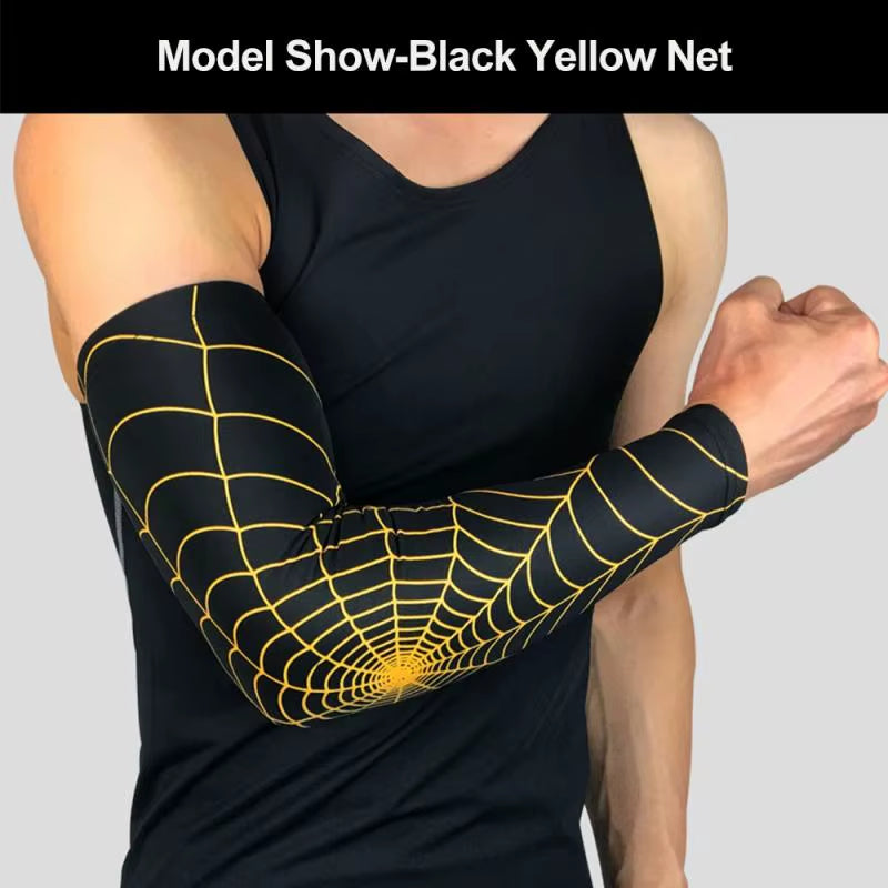 1Pcs Breathable Quick Dry UV Protection Spider Web Arm Sleeves Basketball Elbow Pad Fitness Armguards Sports Cycling Arm Warmers