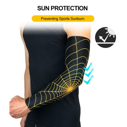 1Pcs Breathable Quick Dry UV Protection Spider Web Arm Sleeves Basketball Elbow Pad Fitness Armguards Sports Cycling Arm Warmers