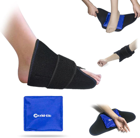 Foot Ankle Ice Gel Pack for Follow and Sole, Hot Cold Therapy Reusable Pad and Adjustable Heel Ice Wrap Perfect for Plantar Fasciitis, Achilles Tendonitis, Sprains, Swollen Foot and Muscle Pain Relief