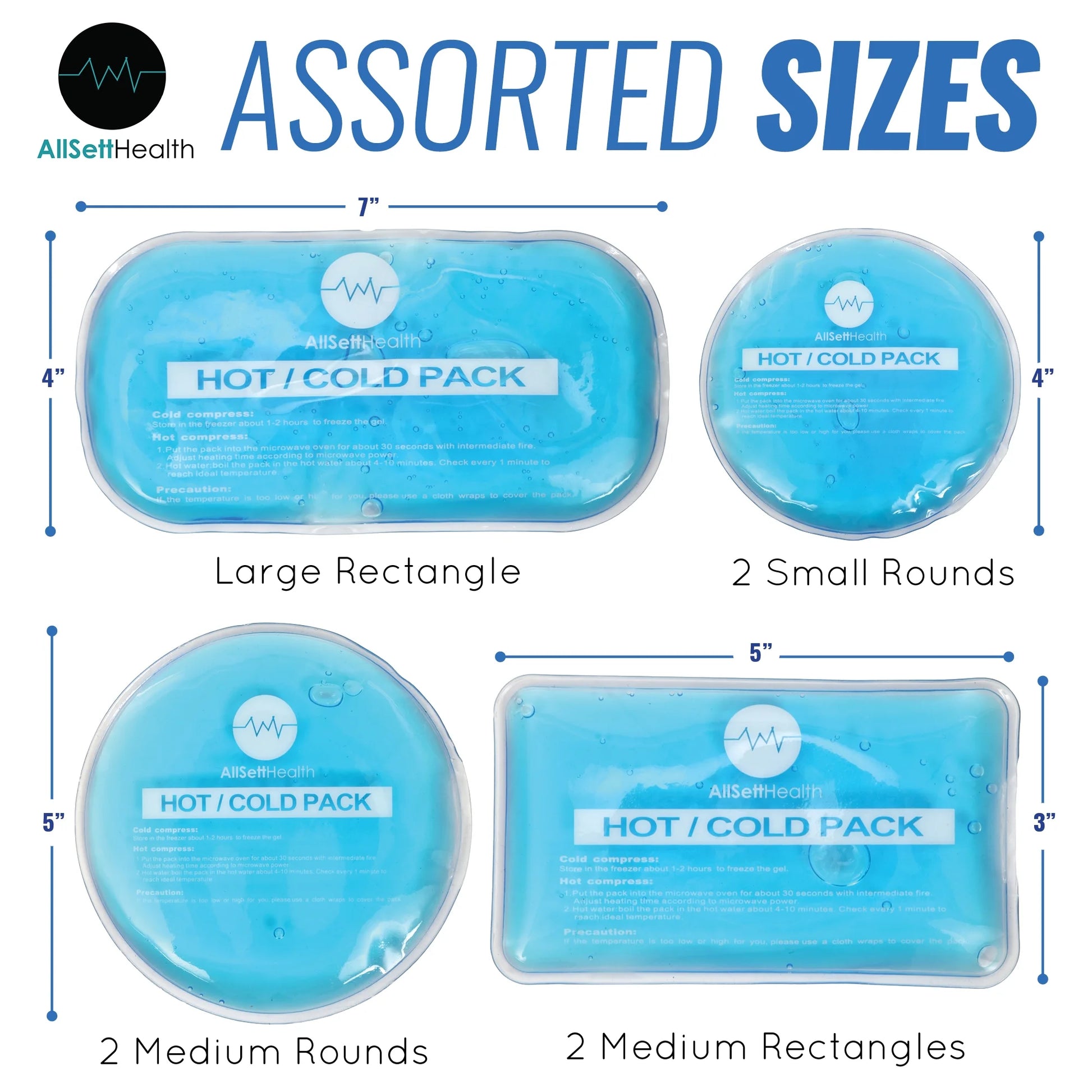 (7 Pack) Allsett Health Reusable Gel Ice Pack for Injury | Flexible Hot and Cold Compress for Pain Relief, Versatile Use for Knee, Back, Neck, and Ankle