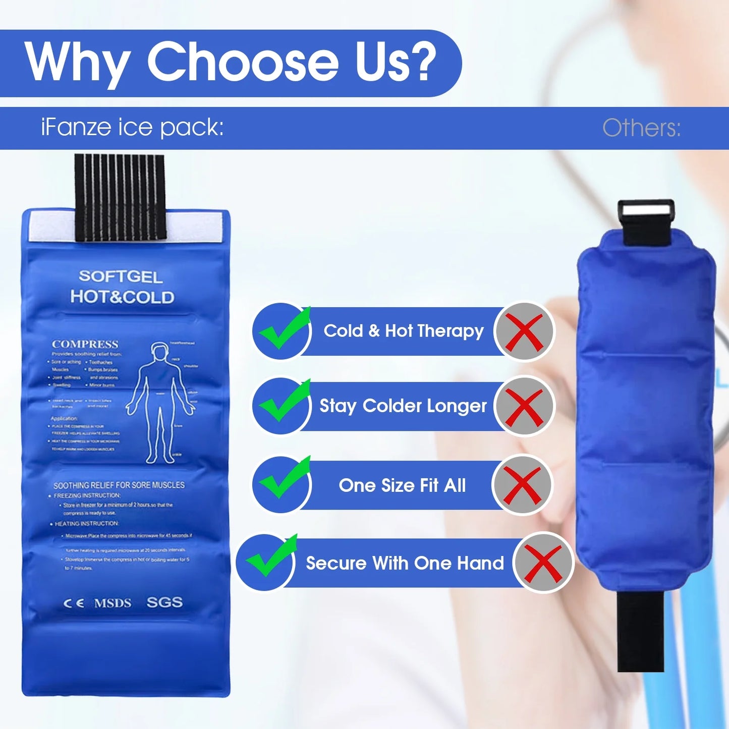 2Pack Ice Pack for Injuries Reusable, Gel Hot and Cold Pack Therapy Wrap for Hip Neck Shoulder Knee Back Hot Cold Compress for Swelling, Bruises, Surgery, 18 X 7 In