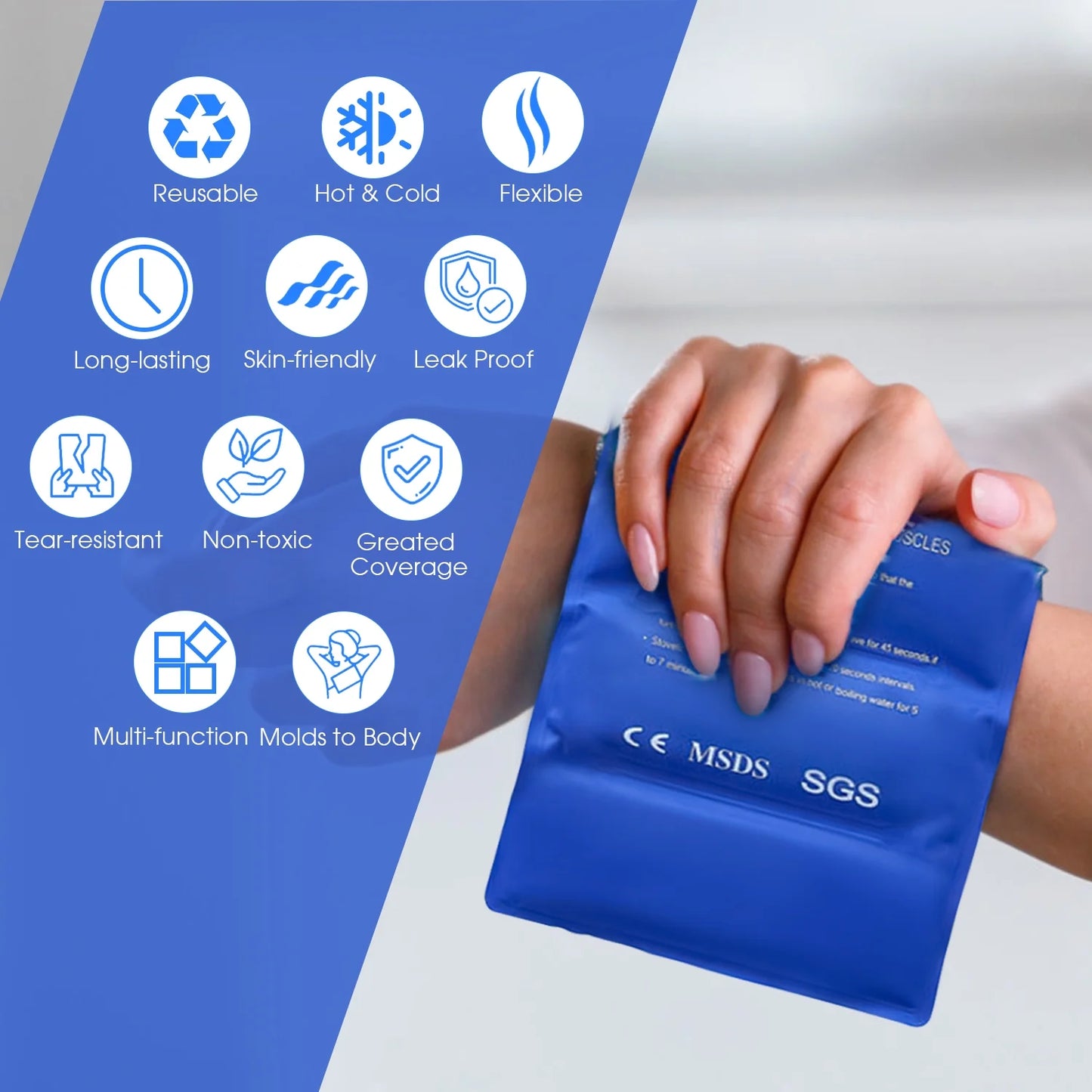 2Pack Ice Pack for Injuries Reusable, Gel Hot and Cold Pack Therapy Wrap for Hip Neck Shoulder Knee Back Hot Cold Compress for Swelling, Bruises, Surgery, 18 X 7 In