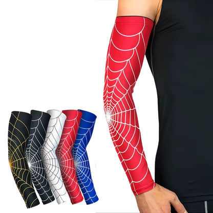 1Pcs Breathable Quick Dry UV Protection Spider Web Arm Sleeves Basketball Elbow Pad Fitness Armguards Sports Cycling Arm Warmers