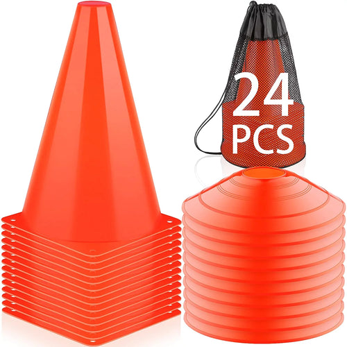 9'' Cones Sports, 24 Pack Soccer Football Basketball Plastic Orange Cone
