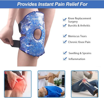 2 Pack Ice Pack for Knee, Warm Cold Pack Knee Brace, Reusable Knee Cold Pack with Soft Plush Backing for Sports Injuries, Pain Relief, Swelling Surgery