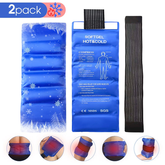 2Pack Ice Pack for Injuries Reusable, Gel Hot and Cold Pack Therapy Wrap for Hip Neck Shoulder Knee Back Hot Cold Compress for Swelling, Bruises, Surgery, 18 X 7 In