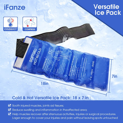 2Pack Ice Pack for Injuries Reusable, Gel Hot and Cold Pack Therapy Wrap for Hip Neck Shoulder Knee Back Hot Cold Compress for Swelling, Bruises, Surgery, 18 X 7 In